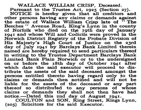 william crisp death notice